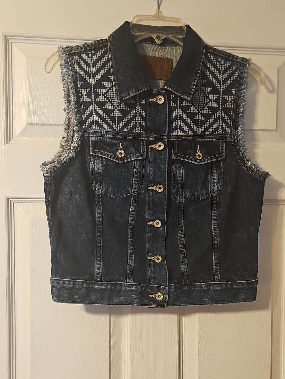 Big Star Dark Blue Denim Vest with White Embroidery